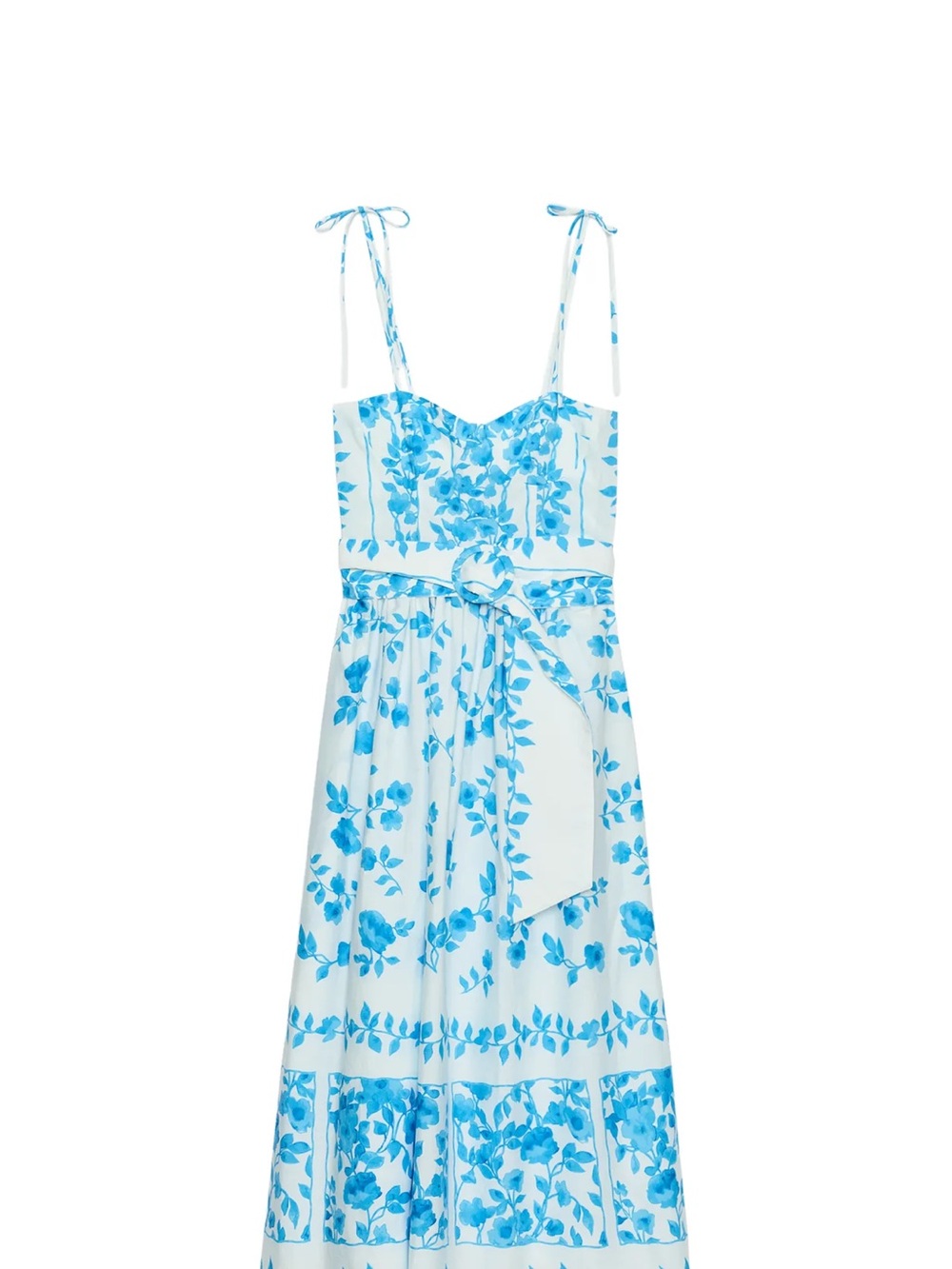 Zara NWT Blue Floral Tie-Strap Midi Dress